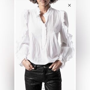 NWT Zadig & Voltaire Timmy Tomboy Ruffle Cotton Blend Blouse
